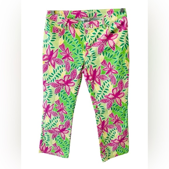 Lilly Pulitzer Summer Fling Butterfly Sequin Crystals Jeans Size 2 Cropped Pants - Picture 1 of 6